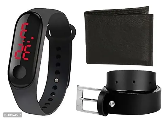 Combo Of Silicone Led Digital Good Looking Kids Watch With Black Belt And Wallet