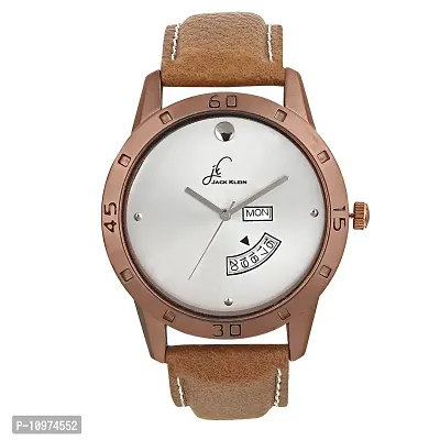 Day And Date Tan Synthetic Leather Watch For Men
