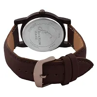 Round White Dial Brown PU Strap Quartz Analog Wrist Watch-thumb2