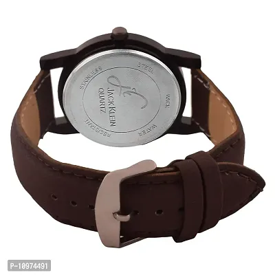 Round White Dial Brown PU Strap Quartz Analog Wrist Watch-thumb3