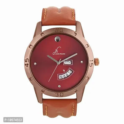 Day And Date Brown Synthetic Leather Watch For Men-thumb0