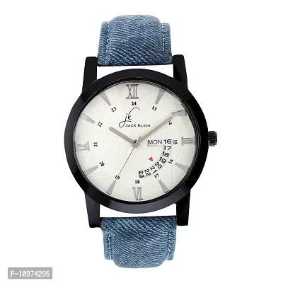 White Dial Denim Finish Strap Day And Date Working Multi Function Watch