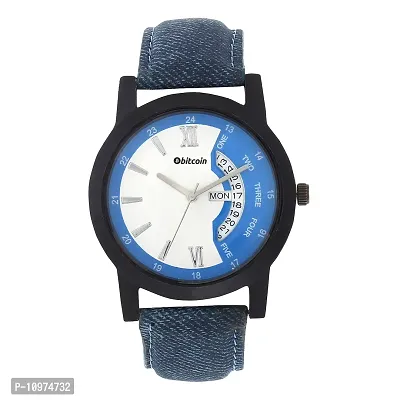 Stylish And Trendy Blue PU Strap Analog Watch For Men-thumb0