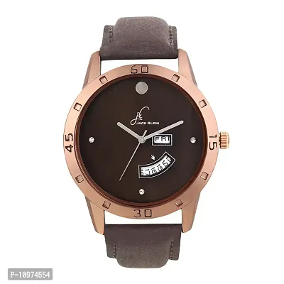 Day And Date Coffee Synthetic Leather Watch For Men