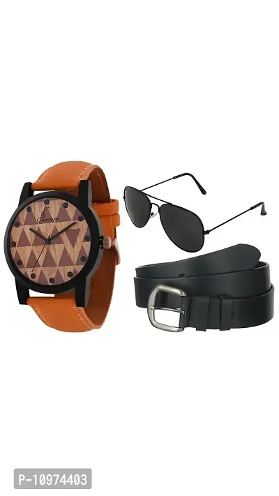 Premium Quality Graphic Watch For Men With Belt And Aviator Glasses