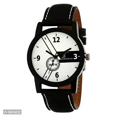 Stylish White Dial Black Strap Analogue Wrist Watch For Men-thumb0