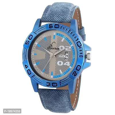 Beige Dial Blue Strap Day And Date Working Analog Wrist Watch-thumb2