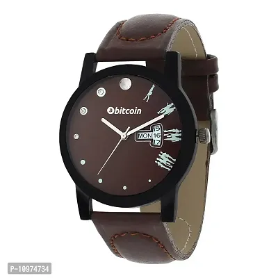 Stylish And Trendy Brown PU Strap Analog Watch For Men-thumb2