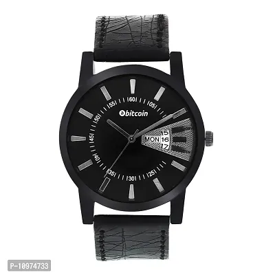 Stylish And Trendy Black PU Strap Analog Watch For Men-thumb0