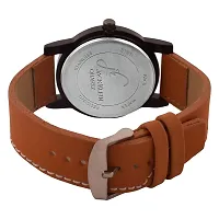 Round Black Dial Brown PU Strap Quartz Analog Wrist Watch-thumb1