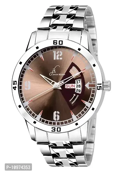 Brown Dial Silver Metal Multi Function Day And Date Working Wrist Watch-thumb0