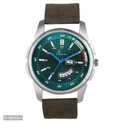 Green Dial Denim Finish Day And Date Working Multi Function Watch