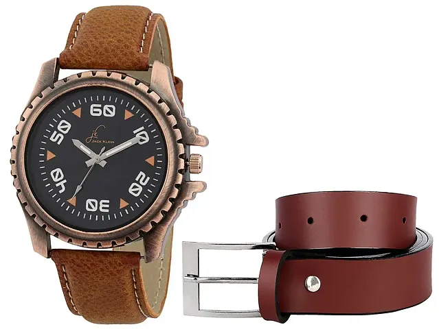 Combo Of Men's Leatherette Belt & Analog Watch