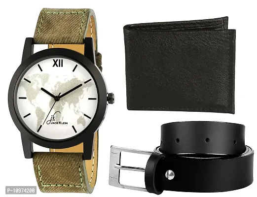 Green World Edition Stylish Denim Watch With Black Wallet And Belt-thumb0
