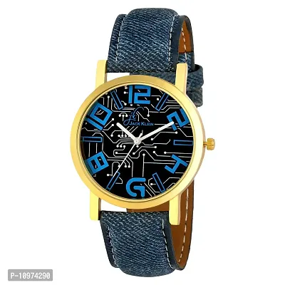 Denim Finish Golden Case Wrist Watch