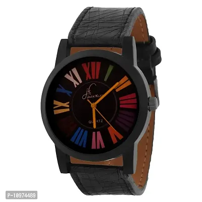Multi-Colored Dial Black Strap Analog Wrist Watch