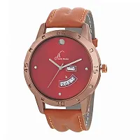 Day And Date Brown Synthetic Leather Watch For Men-thumb1