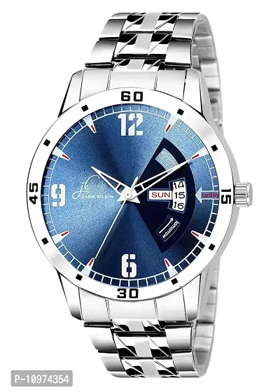 Blue Dial Multi Function Day And Date Working Silver Metal Wrist Watch-thumb0