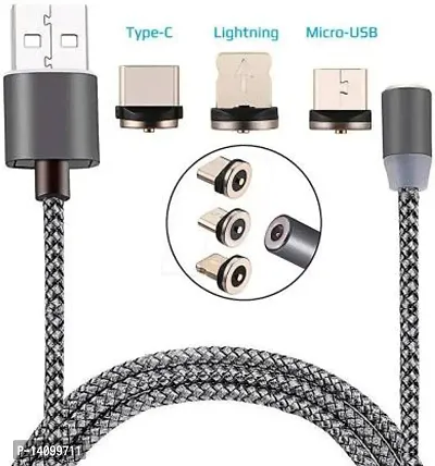 Multi Pins Charging Cables 3 in 1 Magnet Head Data Cable Supported with All iOS, Android