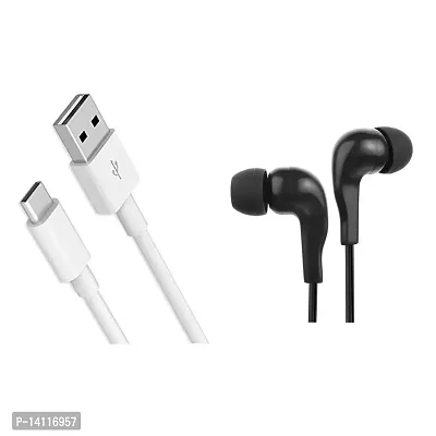 COMBO PACK OF USB DATA CABLE TYPE -C  EARPHONE BLACK