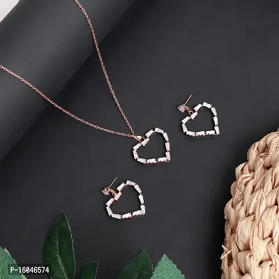 Rose Gold Cubic Zirconia Pendant With Chain  Stud Earring Set For Women JW-052