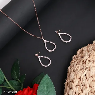 Rose Gold Cubic Zirconia Pendant With Chain  Stud Earring Set For Women JW-053-thumb0