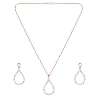 Rose Gold Cubic Zirconia Pendant With Chain  Stud Earring Set For Women JW-053-thumb1