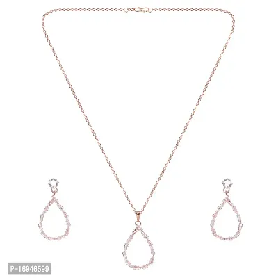 Rose Gold Cubic Zirconia Pendant With Chain  Stud Earring Set For Women JW-053-thumb2