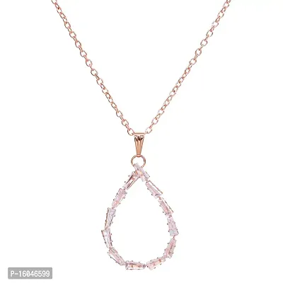 Rose Gold Cubic Zirconia Pendant With Chain  Stud Earring Set For Women JW-053-thumb3