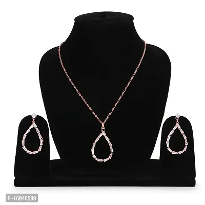Rose Gold Cubic Zirconia Pendant With Chain  Stud Earring Set For Women JW-053-thumb5