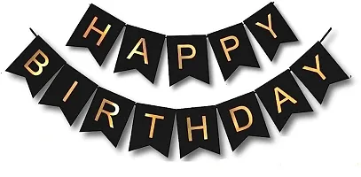 Happy Birthday Banner Decoration Items Combo Set |Metallic Black  Golden Balloons(100Pcs) with Golden curtains-thumb1