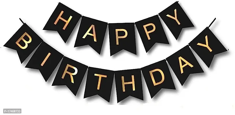 Happy Birthday Banner Decoration Items Combo Set |Metallic Black  Golden Balloons(100Pcs) with Golden curtains-thumb2