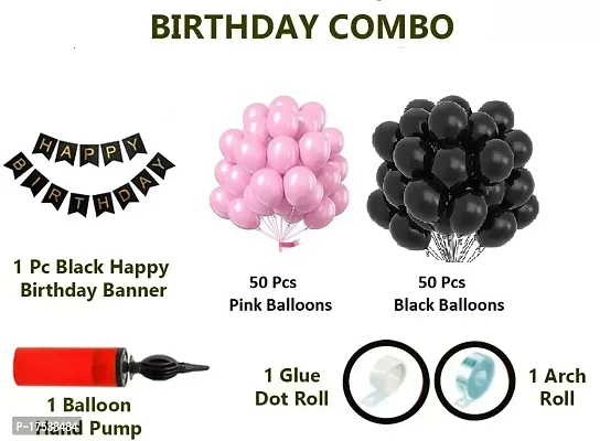 Birthday Decoration Kit 104 pc - 100 pcs Pink  Black Balloons, Black Birthday Banner, Glue Dot, Arch  Balloon Pump for Decoration