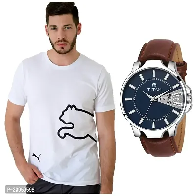 Stylish Men's T-shirt With Free Trending Watch-thumb0