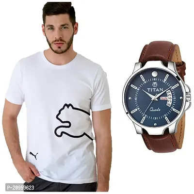 Stylish Men's T-shirt With Free Trending Watch