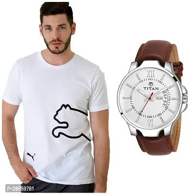 Stylish Men's T-shirt With Free Trending Watch-thumb0
