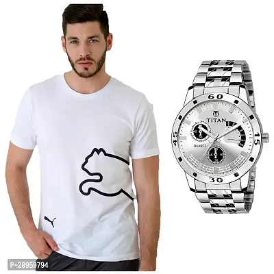 Stylish Men's T-shirt With Free Trending Watch-thumb0