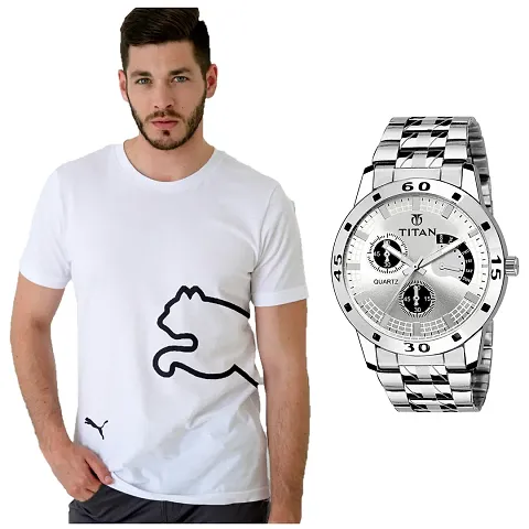 Stylish Men's T-shirt With Free Trending Watch