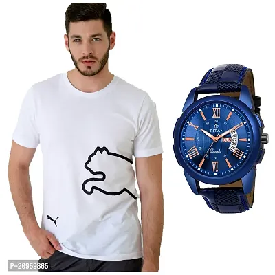 Stylish Men's T-shirt With Free Trending Watch-thumb0