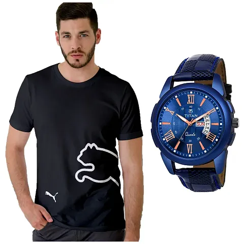 Mens Stylish T-Shirts Combo with Watches