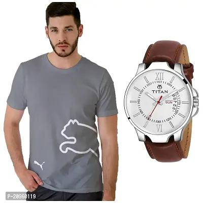 Stylish Men's T-shirt With Free Trending Watch