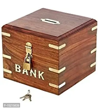 Stylish Fancy Wooden Hut Shaped Handmade Coin Money Piggy Bank Box With Lock For Kids  Children Gifts