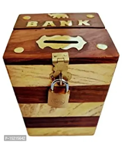 Stylish Fancy Wooden Hut Shaped Handmade Coin Money Piggy Bank Box With Lock For Kids  Children Gifts