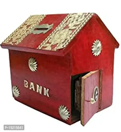 Stylish Fancy Wooden Hut Shaped Handmade Coin Money Piggy Bank Box With Lock For Kids  Children Gifts