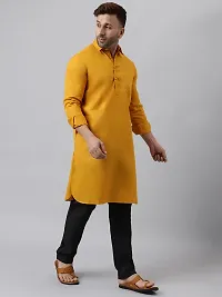 Hangup Men Casualwear Solid Mustard Pathani Kurta with Salwar Set-thumb3