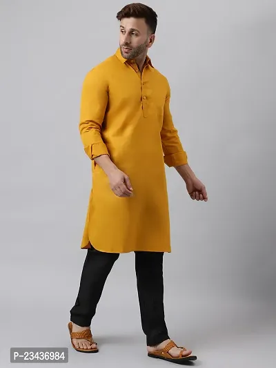 Hangup Men Casualwear Solid Mustard Pathani Kurta with Salwar Set-thumb4