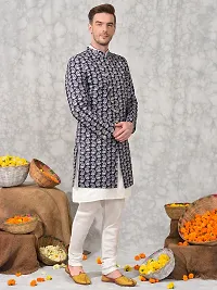 Stylish Fancy Polyester Blend Kurta And Bottom Sets For Men-thumb3