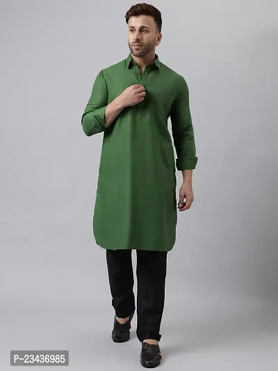 Hangup Men Casualwear Solid Green Pathani Kurta with Salwar Set-thumb0