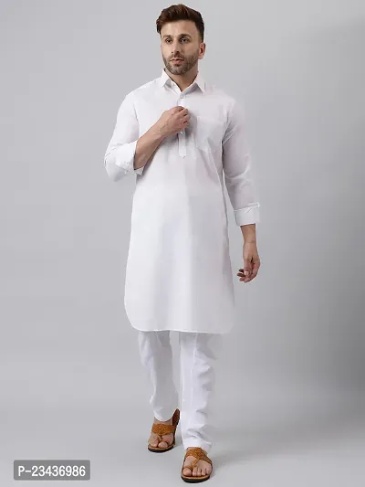 Hangup Men Casualwear Solid White Pathani Kurta with Salwar Set
