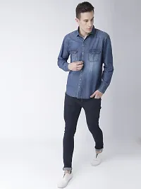 Hangup Blue Cotton Blend Solid Slim Fit Casual Shirt-thumb1
